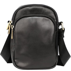 Black Vintage Leather Mens Small MIni Postman Shoulder Bag Phone Messenger Bag For Men