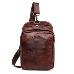 Casual Brown Leather Mens Sling Pack Sling Bags Chest Bags Brown One Shoulder Backpack for Men - imessengerbags