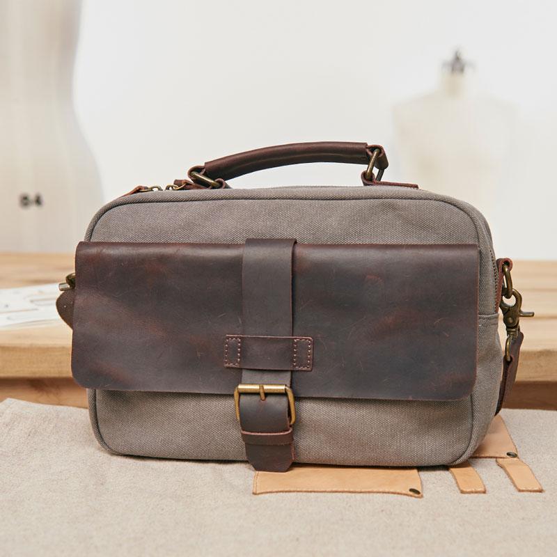 Mens Canvas Gray Cool Messenger Bag Side Bag Canvas Handbag for Men - imessengerbags