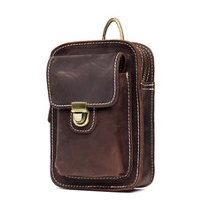 Dark Brown Leather Mens Cool Brown Waist Bag Phone Bag Belt Pouch Belt Bag For Men - imessengerbags
