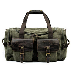 Cool Canvas Leather Mens Retro Large Green Travel Weekender Bag Duffle Bag for Men