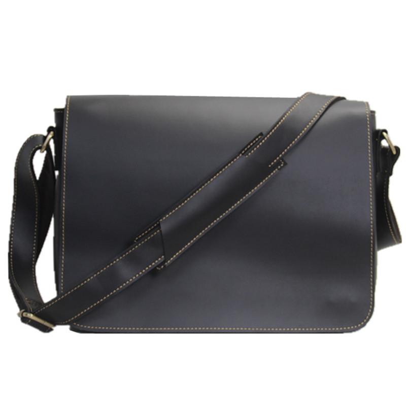Casual Black Leather Mens 11 inches Courier Bags Messenger Bag Vintage Brown Postman Bags For Men - imessengerbags