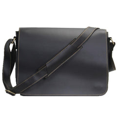 Casual Black Leather Mens 11 inches Courier Bags Messenger Bag Vintage Brown Postman Bags For Men - imessengerbags