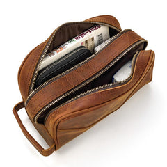 vintage Leather Men's Clutch Bag Double Zipped Small Wristlet Handbag For Men - imessengerbags
