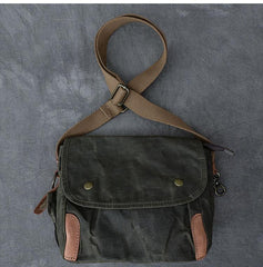 Canvas Leather Mens Womens Dark Gray Vintage Side Bag Khaki Messenger Bag Small Shoulder Bag For Men - imessengerbags
