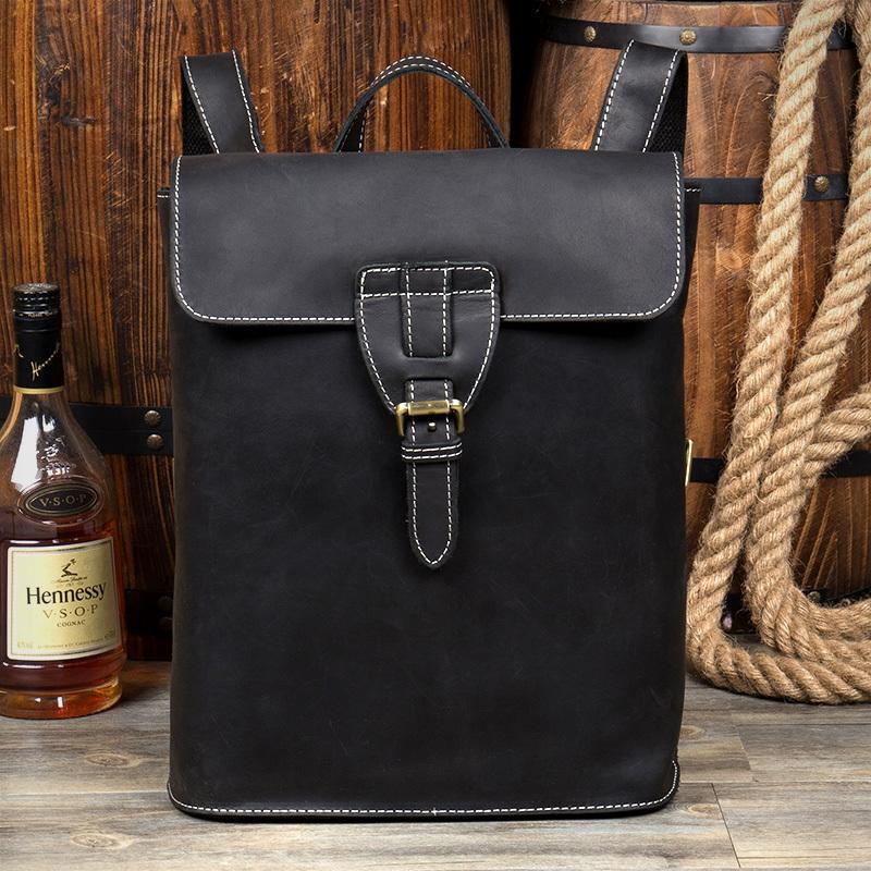 Black Fashion Mens Leather 14-inch Computer Backpack Brown Side Bag Messenger Bag for men - imessengerbags