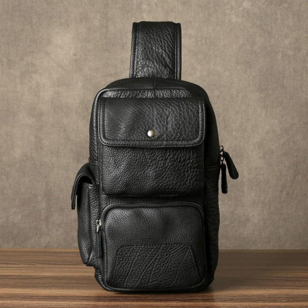 Genuine Leather Mens Cool Chest Bag Sling Bag Crossbody Bag Travel Bag Hiking Bag for men