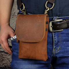 Mens Leather Small Belt Pouch Side Bag Waist Pouch Holster Belt Cases for Men