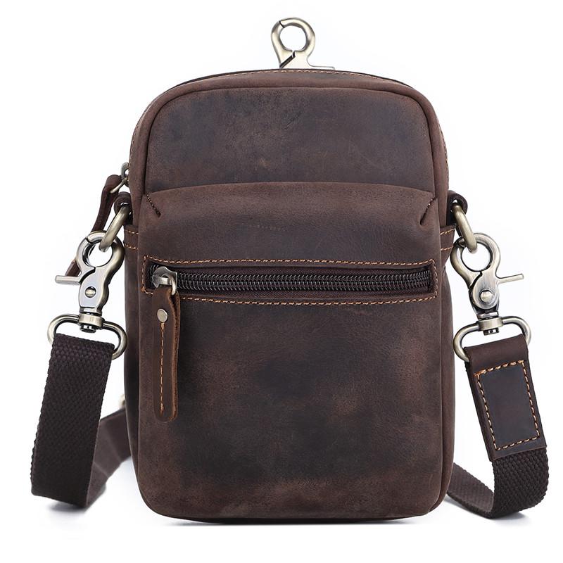 Brown Mens Leather Small Belt Pouch Mens Waist Bag Side Bag Mini