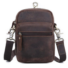 Brown Leather Small Waist Bag Belt Pouch Vertical Mini Shoulder Bag Belt Bag Side Bag For Men