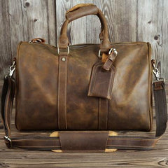 Brown Leather Men's 14 inches Overnight Bag Travel Bag Luggage Weekender Bag For Men