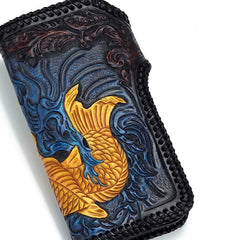 Handmade Leather Carp Mens Chain Biker Wallet Cool Leather Wallet With Chain Wallets for Men