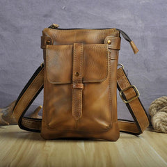 Cool Leather Mens Small Belt Bag Belt Pouch Waist Bag Mini Side Bag For Men