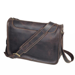 Handmade Dark Coffee Leather Mens 10 inches Courier Bag Brown Messenger Bags Dark Brown Postman Bags For Men - imessengerbags