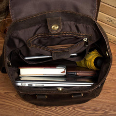 Brown Mens Leather 15 inches Computer Backpacks Black Cool Travel Backpacks Laptop School Backpack for men