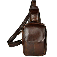 Leather Mens Sling Bag One Shoulder Backpack Chest Bag Sling Backpack for men - imessengerbags