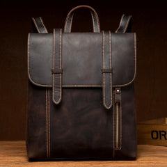 Dark Brown Fashion Mens Leather 13-inch Computer Backpack Brown Travel Backpacks School Backpacks for men - imessengerbags