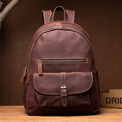Fashion Brown Mens Leather 14-inch Large Laptop Backpacks Brown Travel Backpacks School Backpack for men - imessengerbags