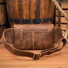 Cool Light Brown Leather Fanny Pack Mens Belt Bags Waist Bags Hip Pack Bumbag for Men