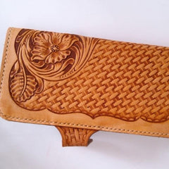 Handmade Leather Tooled Floral Mens Long Wallet Cool Long Wallet for Men - imessengerbags