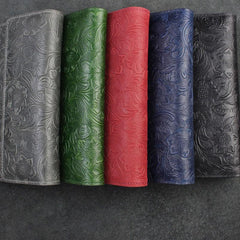 Handmade Leather Floral Mens Cool Travel Long Wallet Card Holder Card Trifold Clutch Wallets for Men - imessengerbags