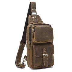 Brown Leather Men's Sling Bags Best Sling Pack Chest Bag One Shoulder Backpack For Men - imessengerbags