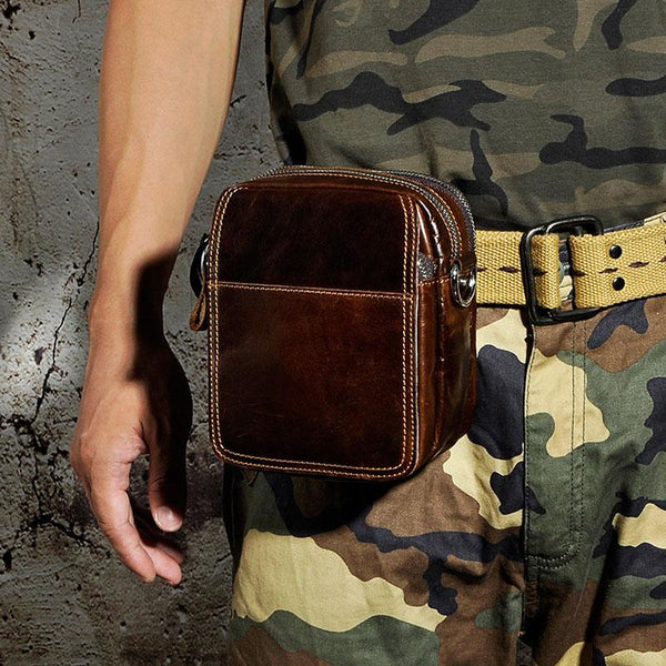 Mens Leather Small Belt Pouch Side Bag Waist Pouch Holster Belt Case for Men - imessengerbags