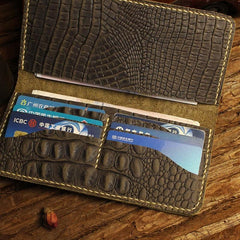 Handmade Leather Alligator Pattern Mens Cool Travel Long Wallet Card Holder Card Slim Clutch Wallets for Men - imessengerbags