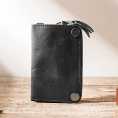 Black Handmade Leather Mens Small Car Key Wallet Dark Brown Key Holder Coin Purse Card Holder For Men - imessengerbags