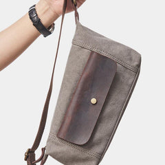 Cool Canvas Leather Mens Sling Bag Chest Bag One Shoulder Pack for men