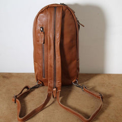 Genuine Leather Mens Cool Chest Bag Sling Bag Crossbody Bag Travel Bag Hiking Bag for men