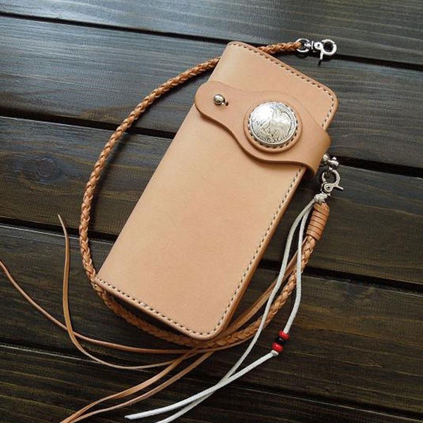 Handmade Leather Biker Wallet Mens Cool Chain Wallet Trucker Wallet with Chain - imessengerbags