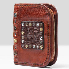 Handmade Mens Cool billfold Leather Wallet Men Small Zipper Wallets Bifold for Men - imessengerbags