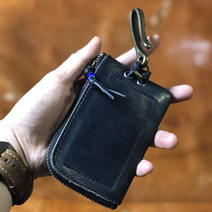 Handamde Genuine Leather Mens Cool Key Wallet Card Slim Wallet Key Holder Car Key Case for Men - imessengerbags