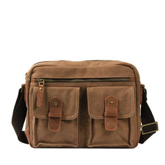 Fashion Canvas Leather Mens Khaki Side Bag Messenger Bags Army Green Canvas Courier Bag for Men