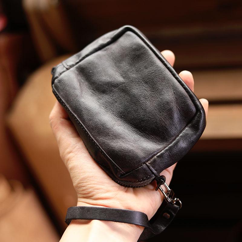Cool Black Leather Mens Card billfold Wallet Coin Purse Wirstlet Zipper Small Wallet For Men - imessengerbags