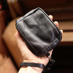 Cool Black Leather Mens Card billfold Wallet Coin Purse Wirstlet Zipper Small Wallet For Men - imessengerbags