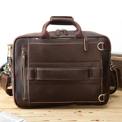 Large Brown Leather Mens Briefcase 15inch Laptop Backpack Work Bag Travel Bag For Men - imessengerbags