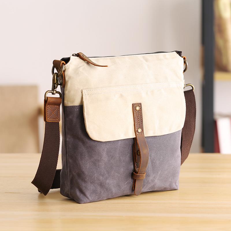 Wax Canvas Leather Mens Small Waterproof Vertical Green Side Bag