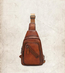 Vintage Brown Leather Men's Sling Bags Chest Bag Brown Sling Pack Sling Backpack For Men