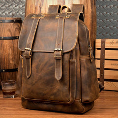 Dark Brown Fashion Mens Leather 15-inch Brown Computer Backpacks Brown Travel Backpacks School Backpacks for men - imessengerbags