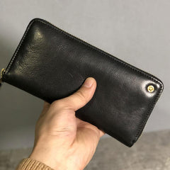 Genuine Leather Mens Cool Long Leather Wallet Zipper Clutch Wristlet Wallet for Men - imessengerbags