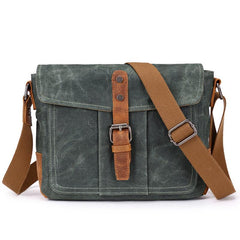 Cool Waxed Canvas Leather Mens Casual Green Gray Motorcycle Side Bag Messenger Bag Backpack For Men