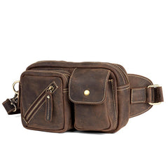 Cool Brown Leather Fanny Pack Mens Waist Bags Hip Pack Belt Bags Bumbags for Men