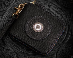 Handmade Leather Small Tooled Mens billfold Wallet Cool Chain Wallet Biker Wallet for Men - imessengerbags
