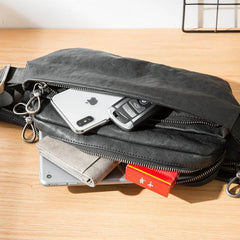 Black Casual Leather Mens 8inches Sling Bag Chest Bag Black One Shoulder Backpack for Men - imessengerbags