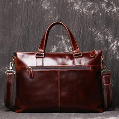 Red Brown Oily Leather Mens 14 inches Large Laptop Work Bag Handbag Briefcase Shoulder Bags Business Bags For Men