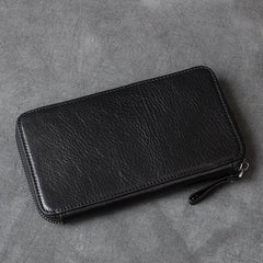 Black Leather Mens Long Wallet Zipper Brown Clutch Phone Wallet For Men - imessengerbags