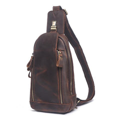 Cool Brown Leather Men's Sling Bag Chest Bag One-Shoulder Backpack For Men - imessengerbags