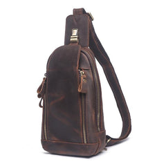 Cool Brown Leather Men's Sling Bag Chest Bag One-Shoulder Backpack For Men